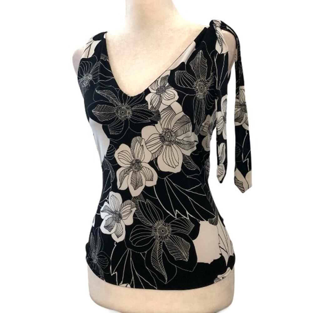 Byer Wear Y2K Black White Floral Bow Shoulder Tank Top M